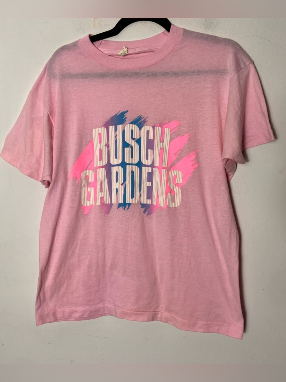 Vintage 80s Screen Stars Single Stitch Busch Gardens Tee Pink Large